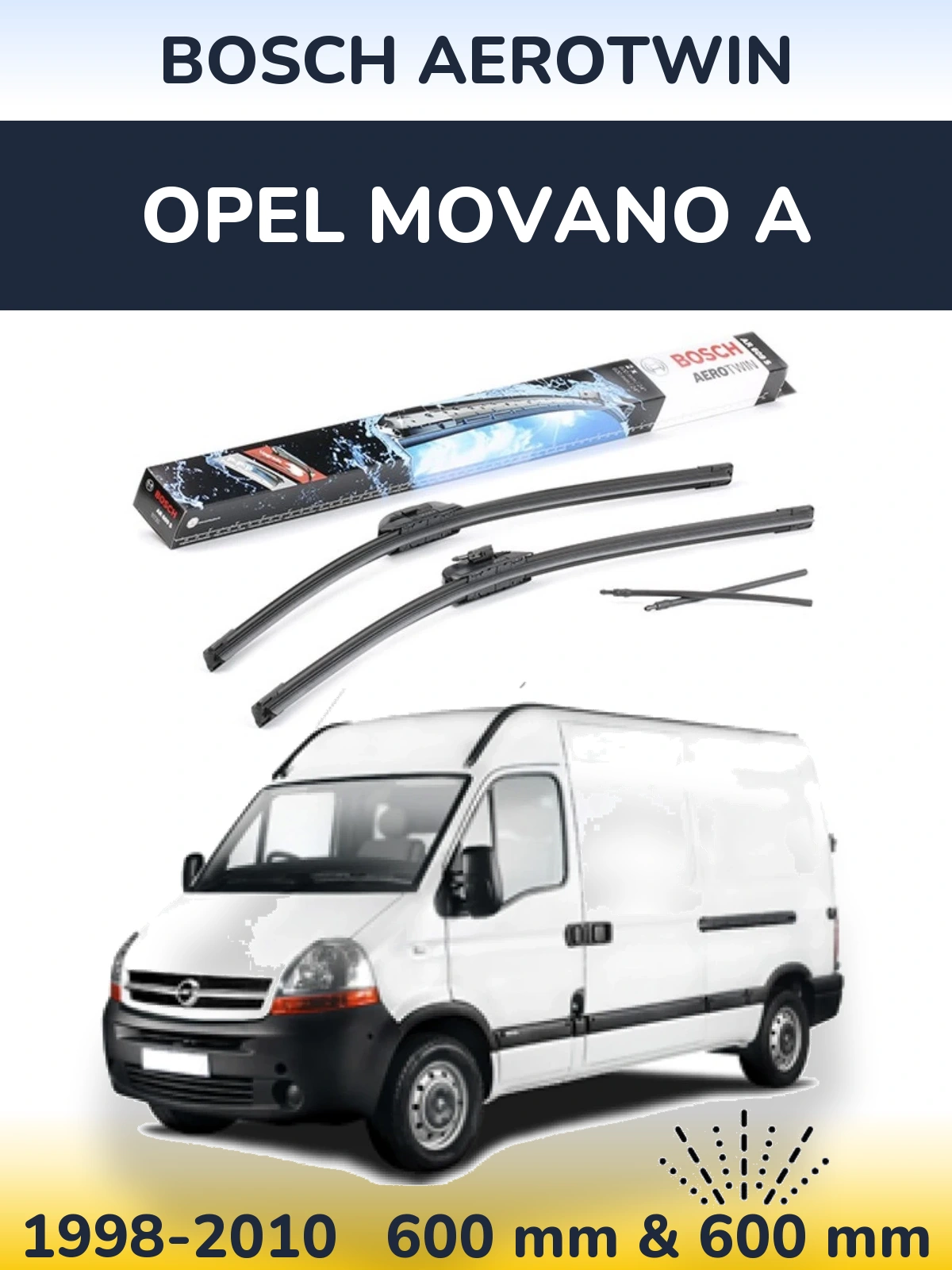 Front wiper blade set BOSCH AeroTwin 600 & 600 mm for Opel Movano A 1998-2010