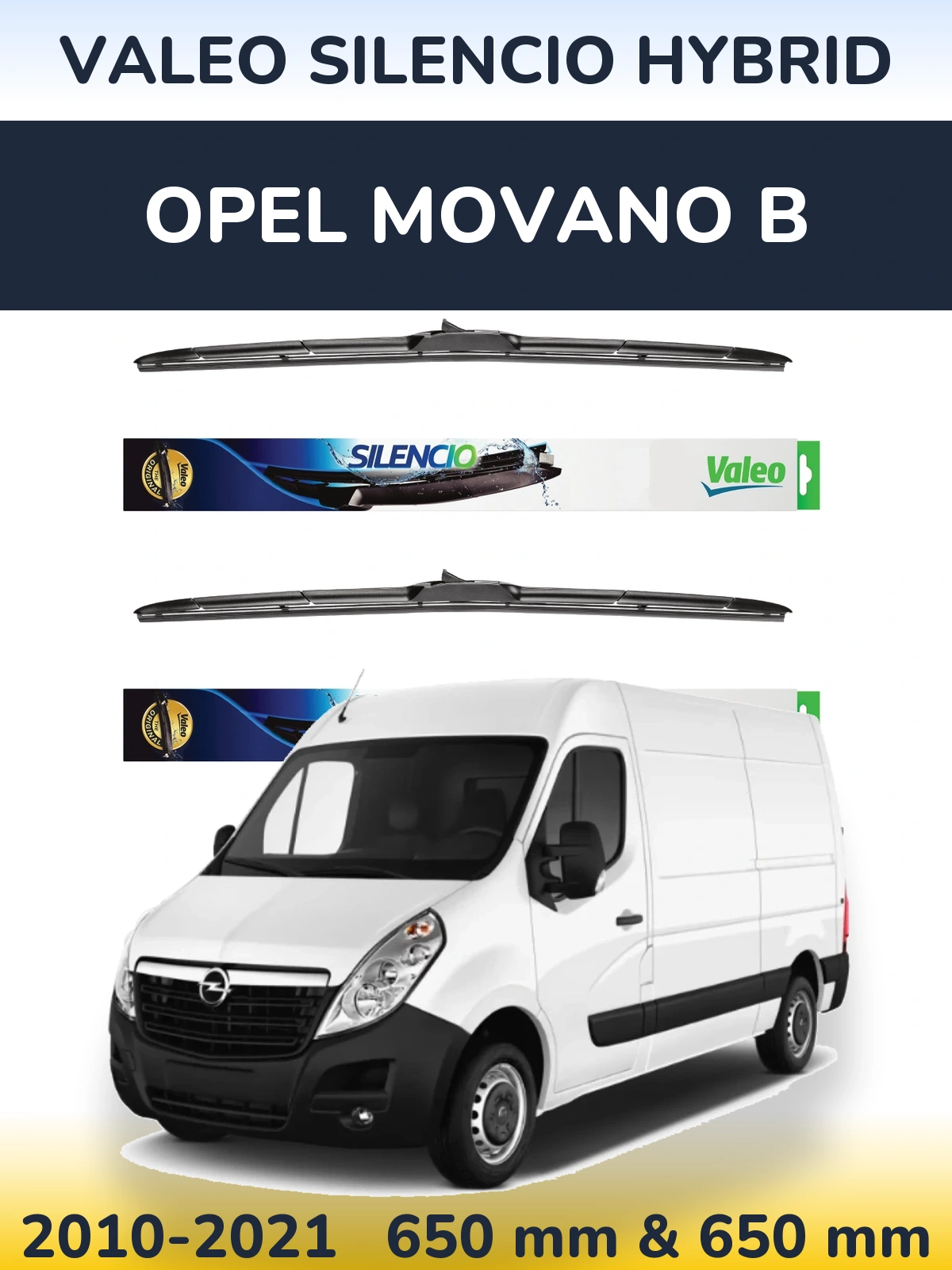 Komplet przednich wycieraczek Valeo Silencio Hybrid 650 & 650 mm do Opel Movano B 2010-2021