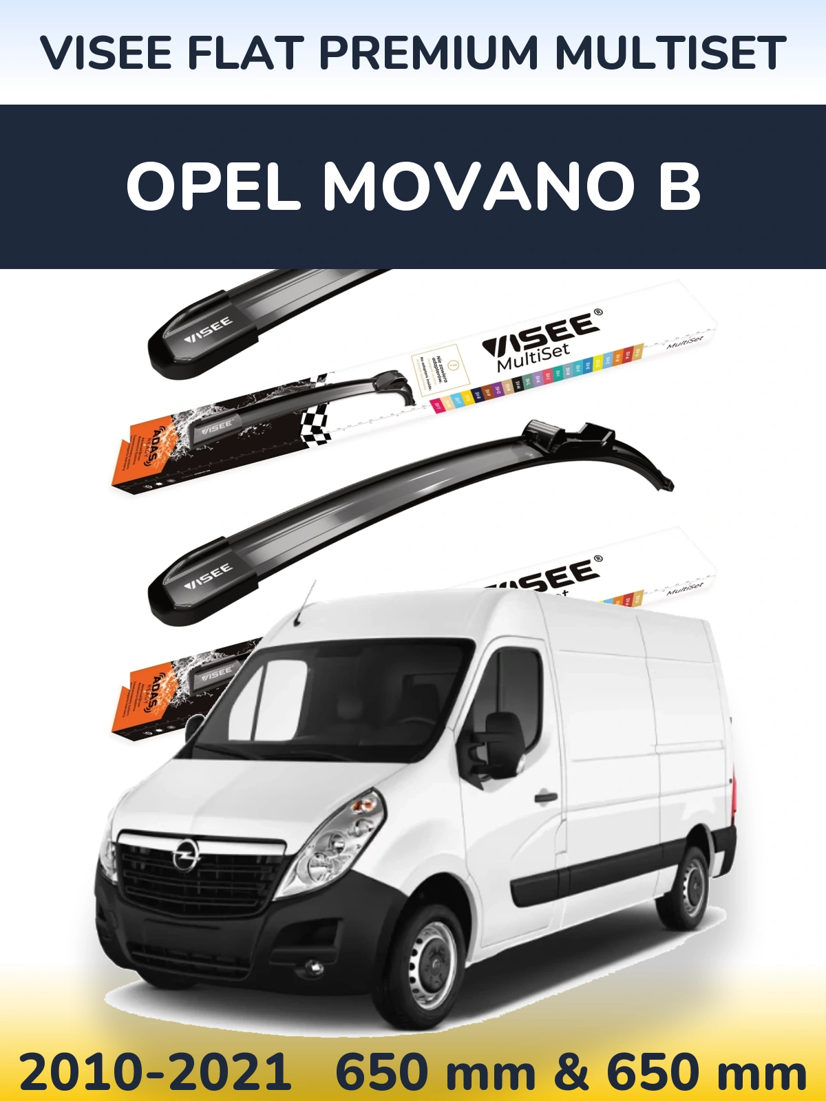 Komplet przednich wycieraczek VISEE FLAT PREMIUM MultiSet 650 & 650 mm do Opel Movano B 2010-2021