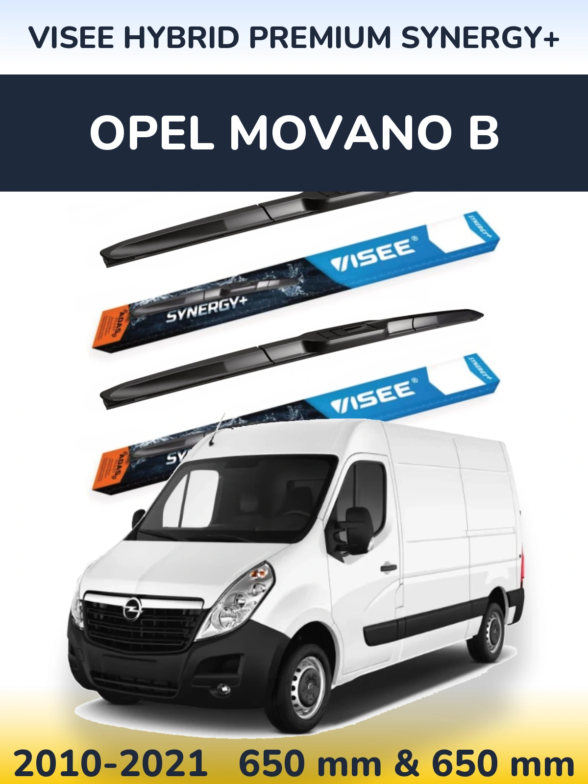 Komplet przednich wycieraczek VISEE HYBRID PREMIUM SYNERGY+ 650 & 650 mm do Opel Movano B 2010-2021