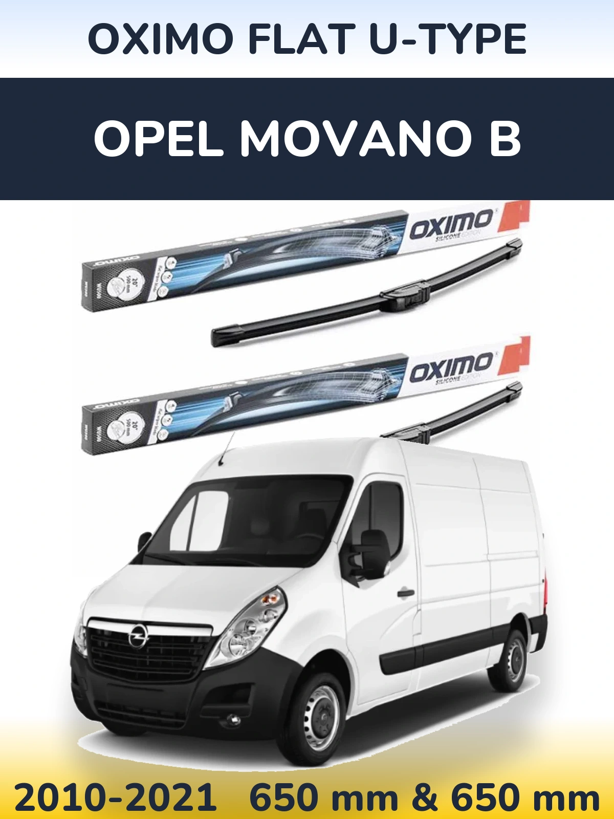 Komplet przednich wycieraczek Oximo Flat U-type 650 & 650 mm do Opel Movano B 2010-2021