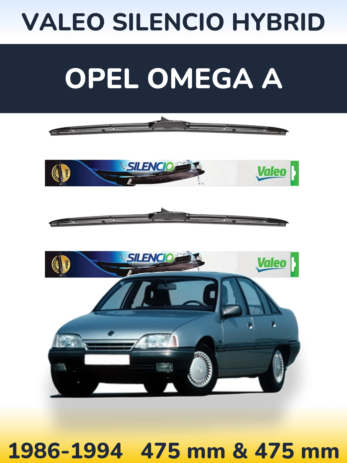 Komplet przednich wycieraczek Valeo Silencio Hybrid 475 & 475 mm do Opel Omega A 1986-1994