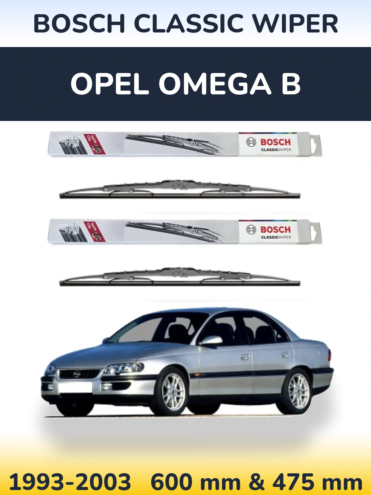 Komplet przednich wycieraczek BOSCH Classic Wiper 600 & 475 mm do Opel Omega B 1993-2003