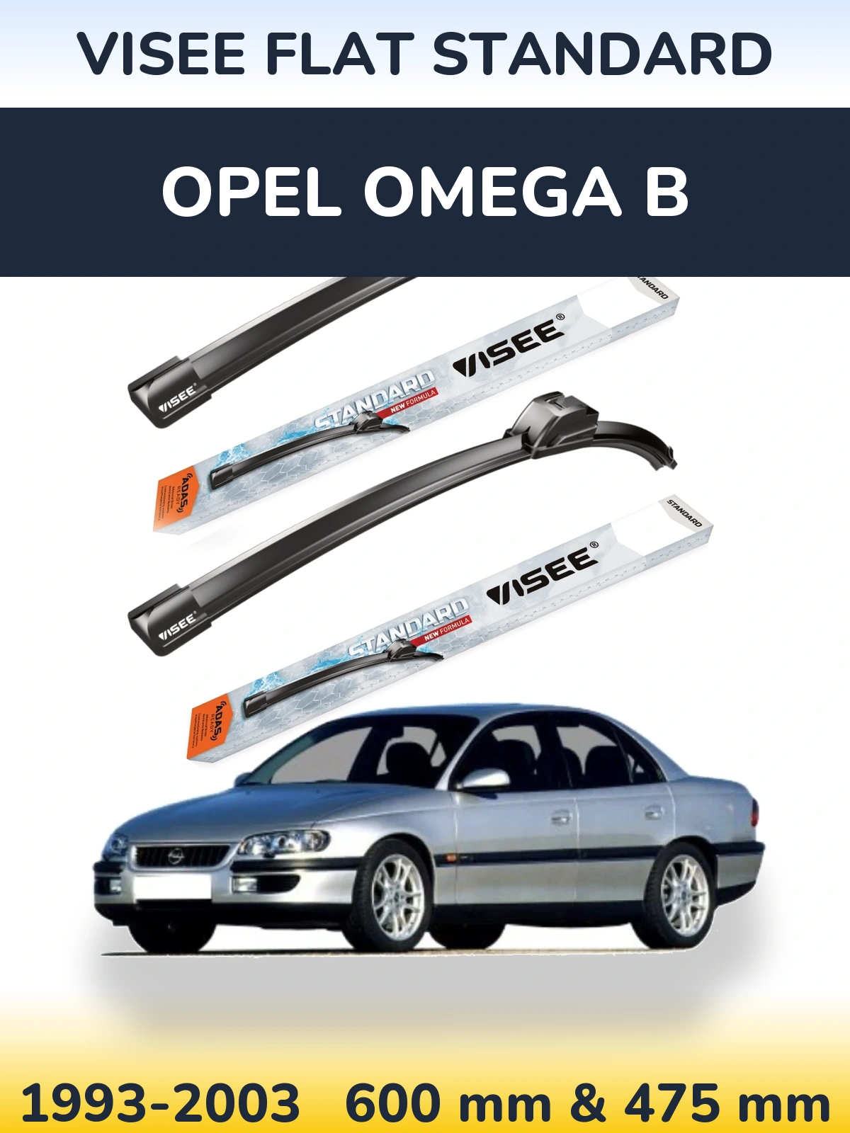 Komplet przednich wycieraczek VISEE FLAT STANDARD 600 & 475 mm do Opel Omega B 1993-2003