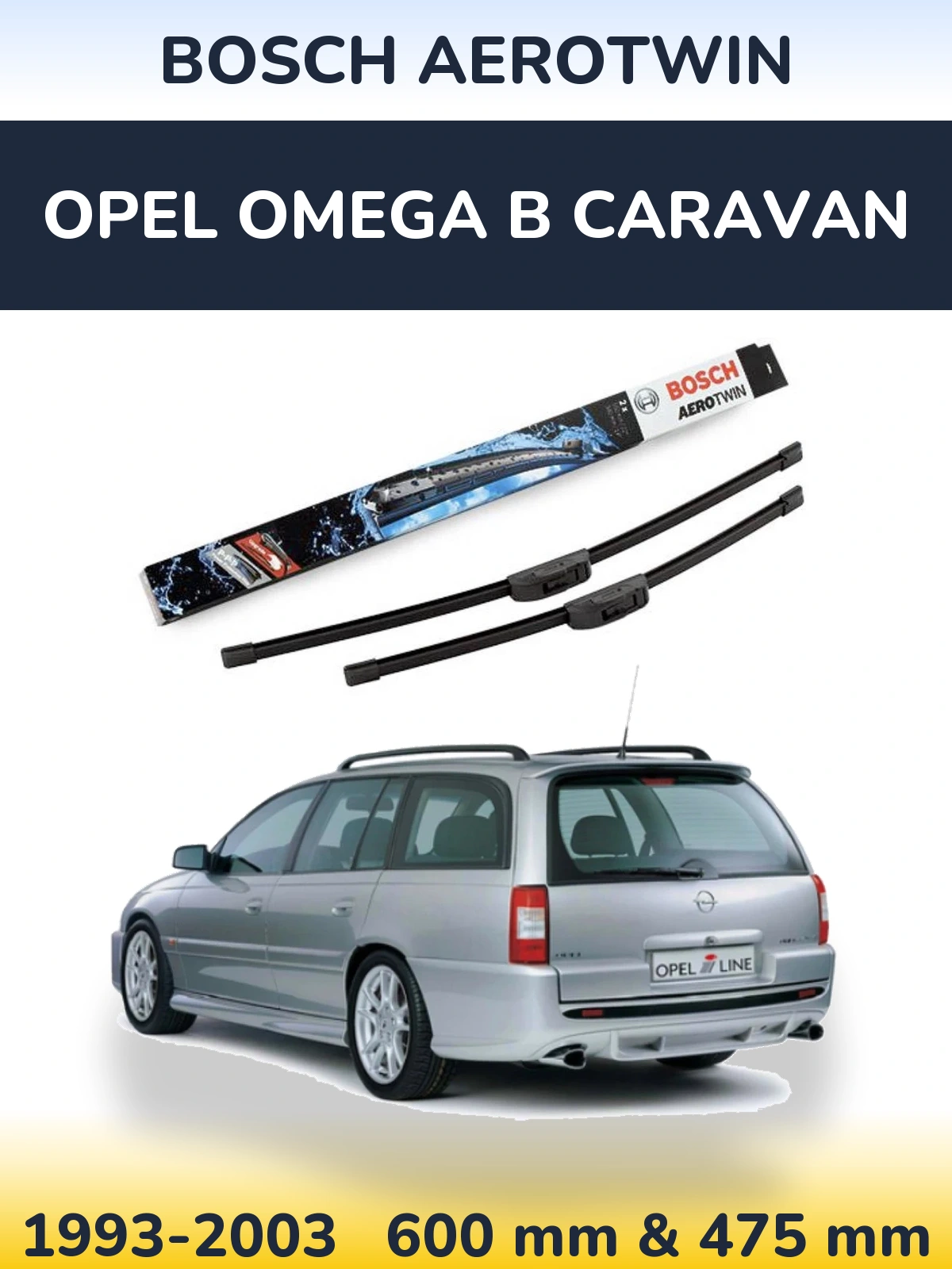 Komplet przednich wycieraczek BOSCH AeroTwin 600 & 475 mm do Opel Omega B Caravan 1993-2003