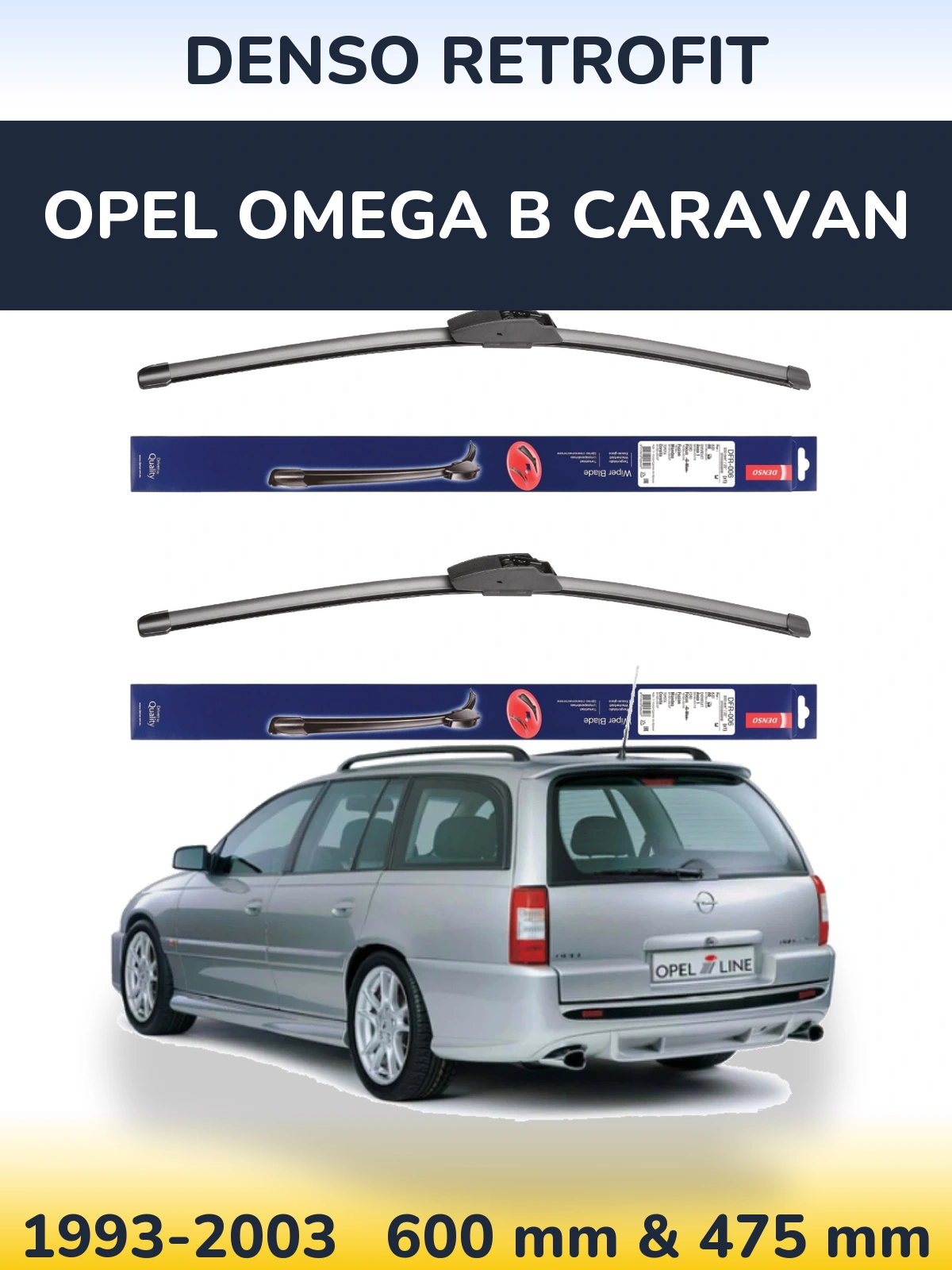 Komplet przednich wycieraczek Denso Retrofit 600 & 475 mm do Opel Omega B Caravan 1993-2003