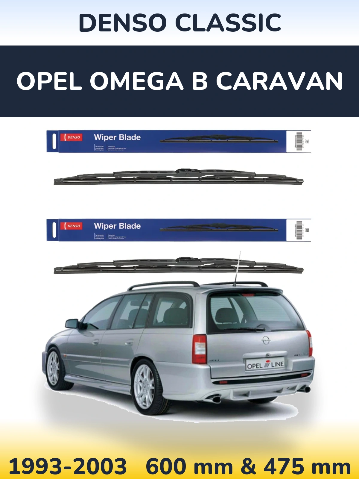 Komplet przednich wycieraczek Denso Classic 600 & 475 mm do Opel Omega B Caravan 1993-2003