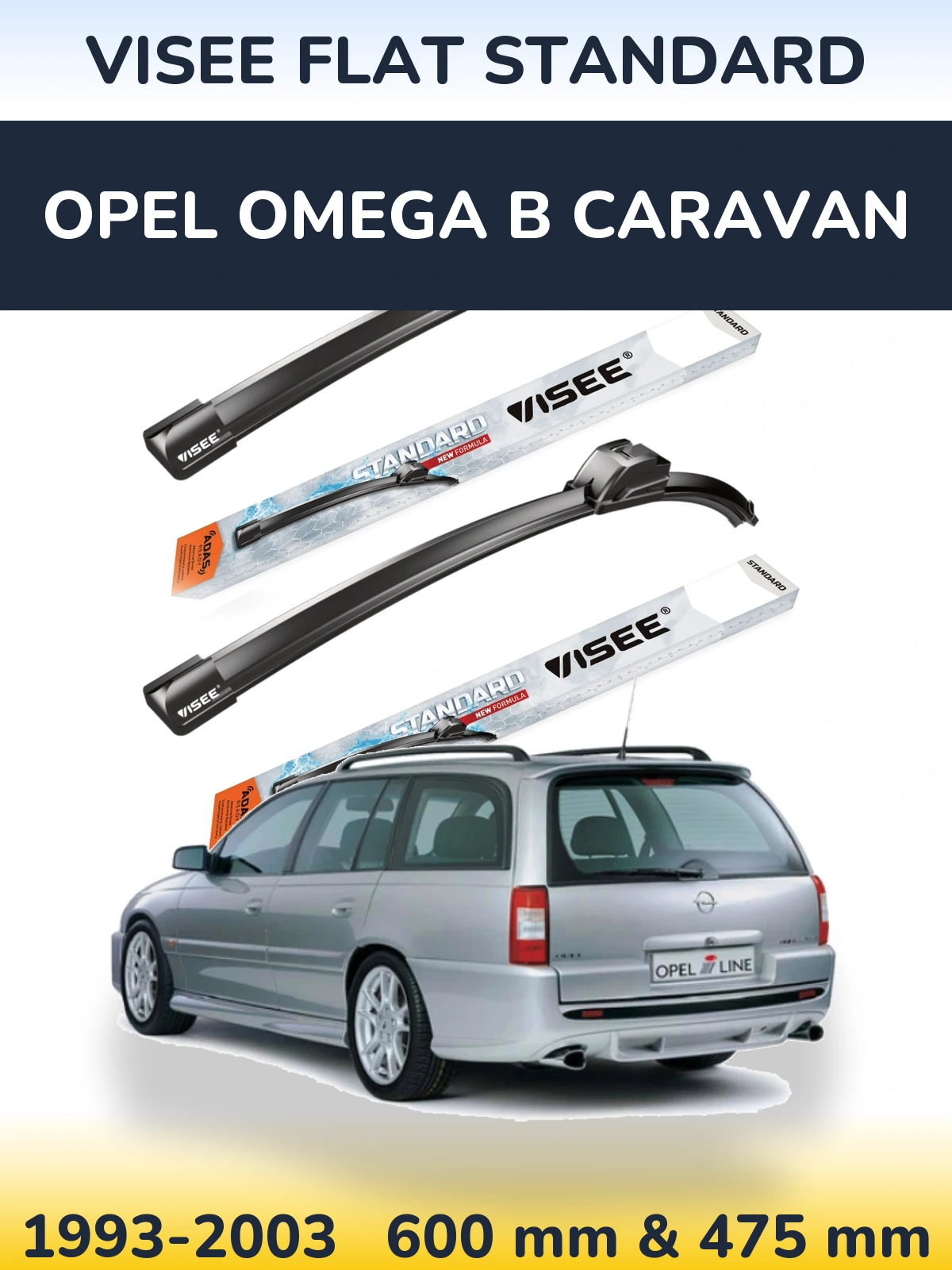 Комплект передних дворников VISEE FLAT STANDARD 600 & 475 мм для Opel Omega B Caravan 1993-2003