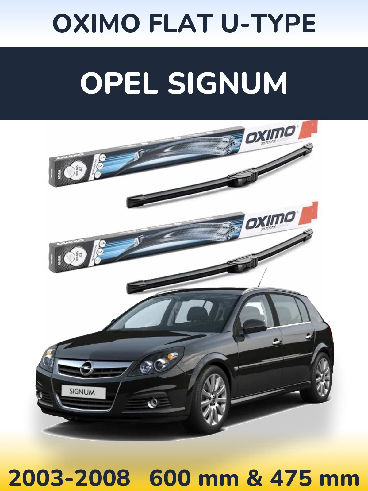 Комплект передних дворников Oximo Flat U-type 600 & 475 мм для Opel Signum 2003-2008