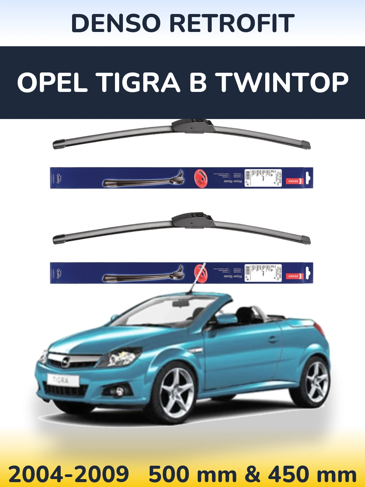 Komplet przednich wycieraczek Denso Retrofit 500 & 450 mm do Opel Tigra B TwinTop 2004-2009