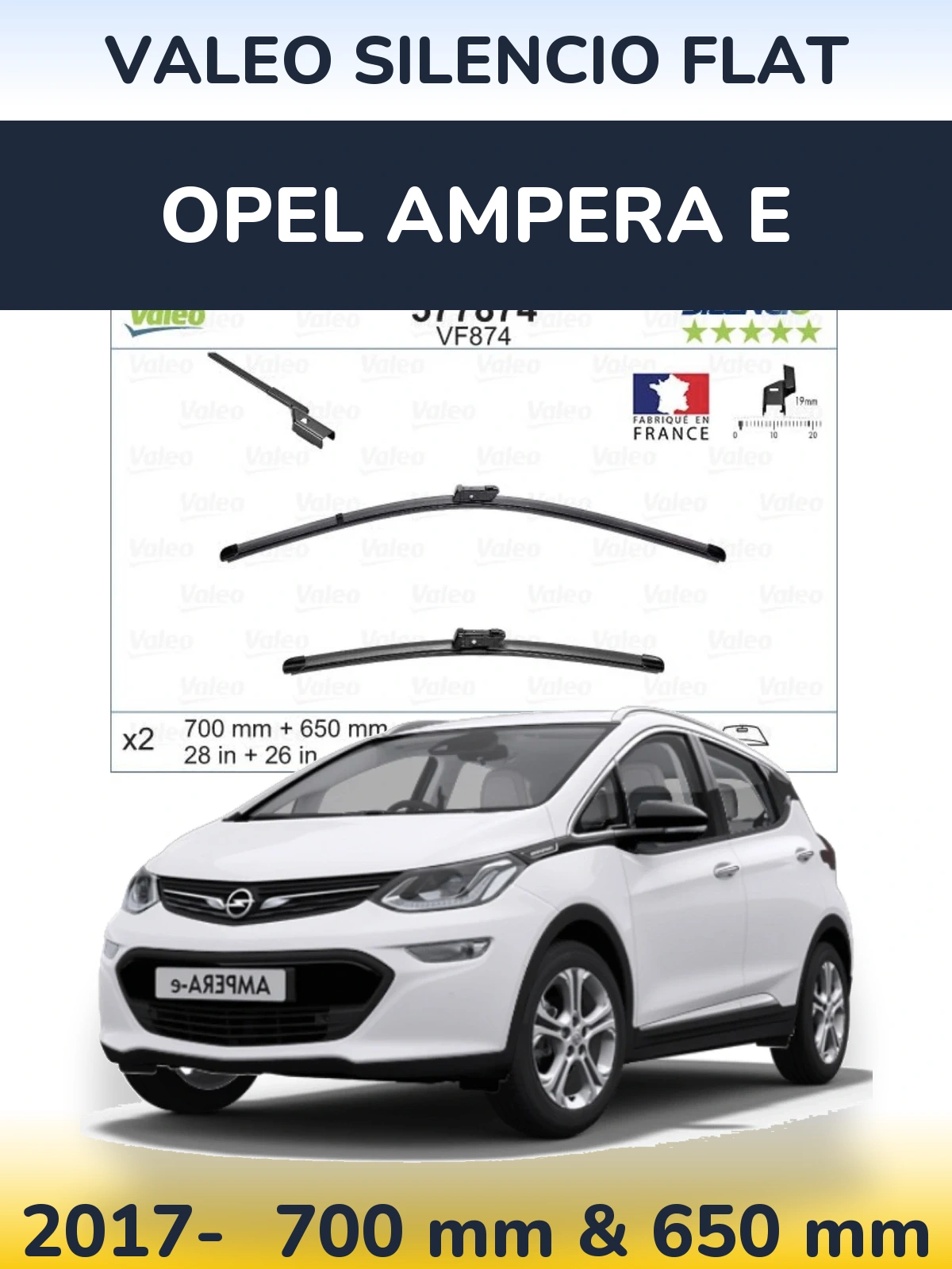 Komplet przednich wycieraczek Valeo Silencio Flat 700 & 650 mm do Opel Ampera E 2017-2026