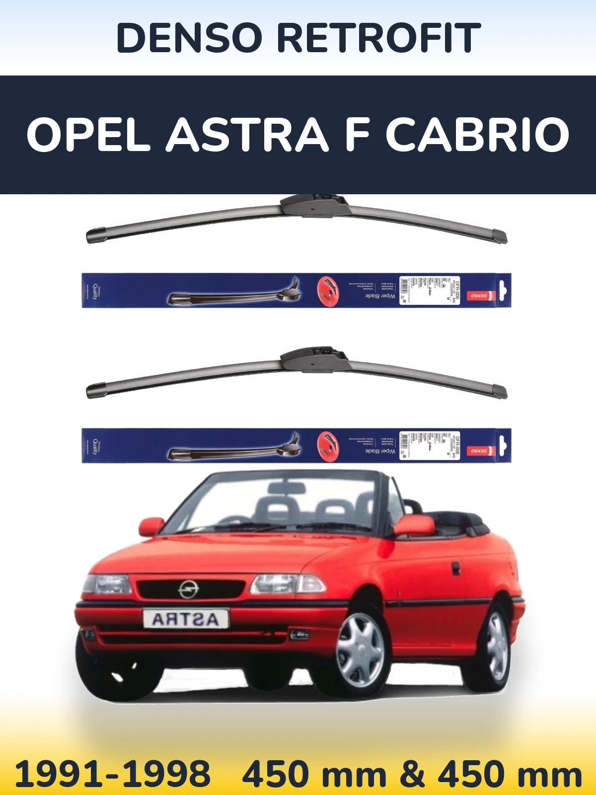 Front wiper blade set Denso Retrofit 450 & 450 mm for Opel Astra F cabrio 1991-1998