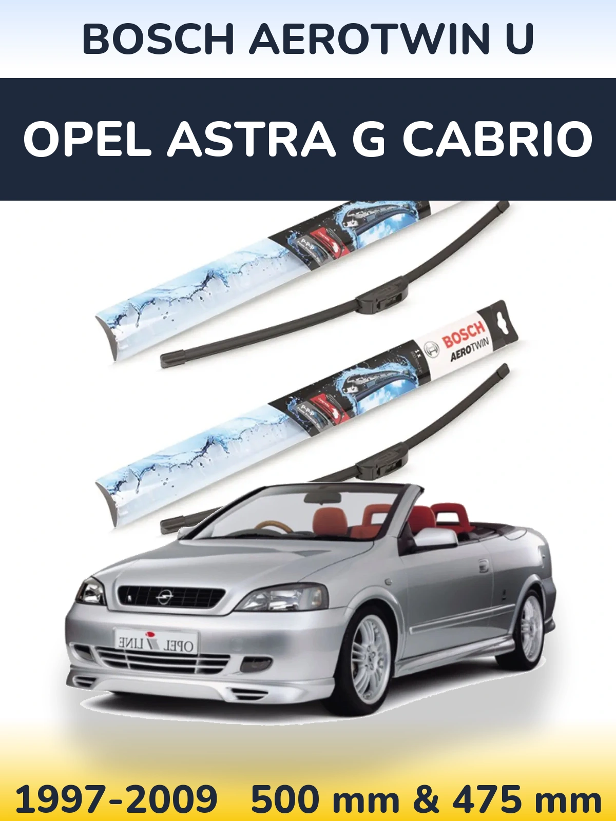 Komplet przednich wycieraczek BOSCH AeroTwin U 500 & 475 mm do Opel Astra G cabrio 1997-2009