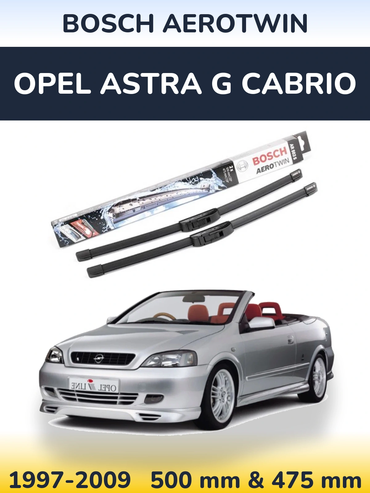 Комплект передних дворников BOSCH AeroTwin 500 & 475 мм для Opel Astra G cabrio 1997-2009