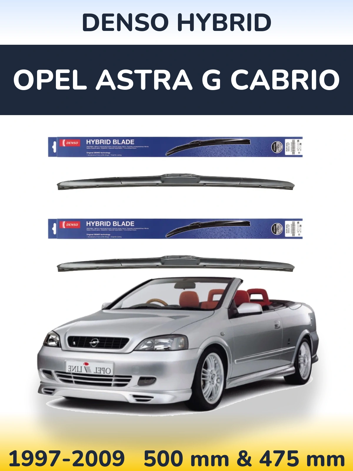 Komplet przednich wycieraczek Denso Hybrid 500 & 475 mm do Opel Astra G cabrio 1997-2009