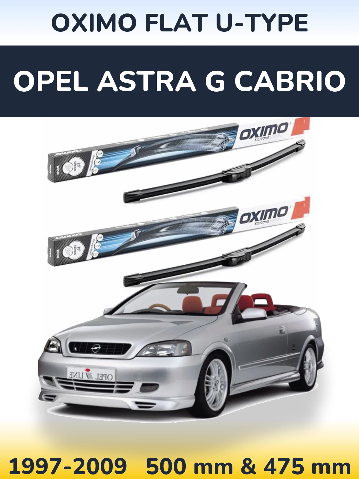 Комплект передних дворников Oximo Flat U-type 500 & 475 мм для Opel Astra G cabrio 1997-2009