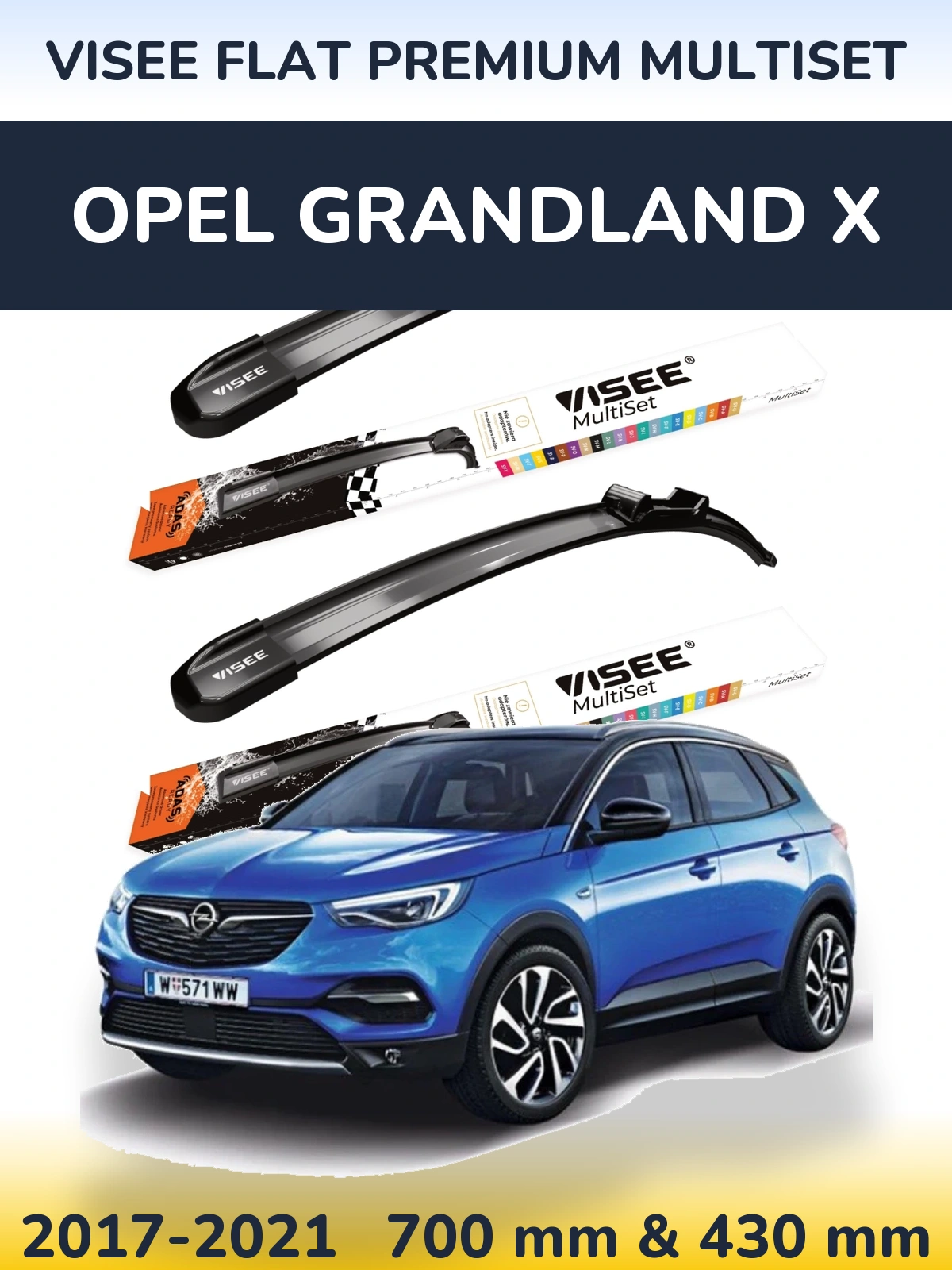 Комплект передних дворников VISEE FLAT PREMIUM MultiSet 700 & 430 мм для Opel Grandland X 2017-2021
