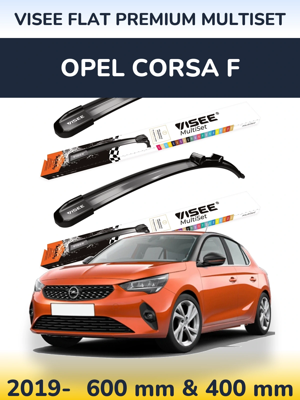 Komplet przednich wycieraczek VISEE FLAT PREMIUM MultiSet 600 & 400 mm do Opel Corsa F 2019-2026