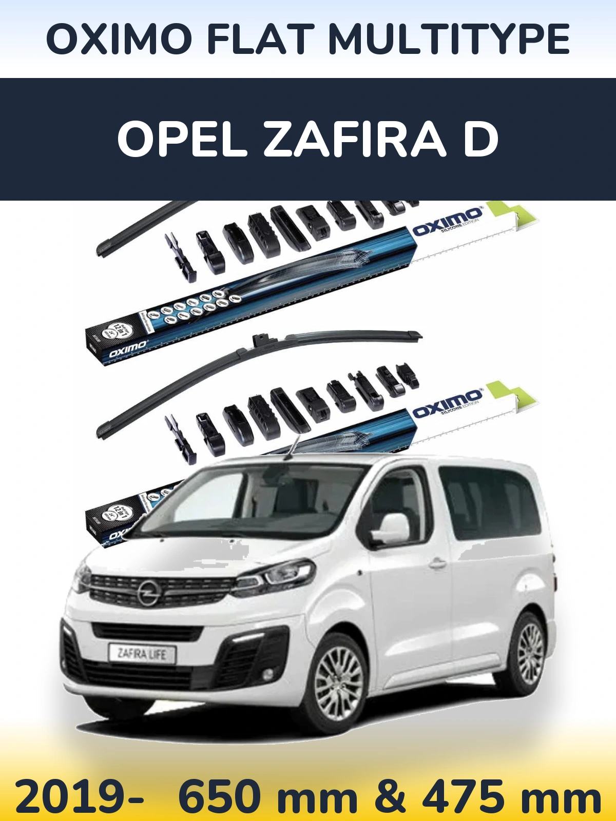Komplet przednich wycieraczek Oximo Flat MultiType 650 & 475 mm do Opel Zafira D 2019-2026