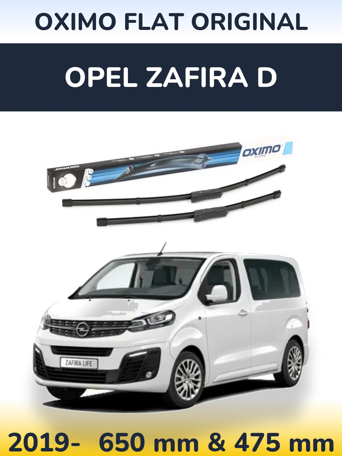 Front wiper blade set Oximo Flat Original 650 & 475 mm for Opel Zafira D 2019-2026