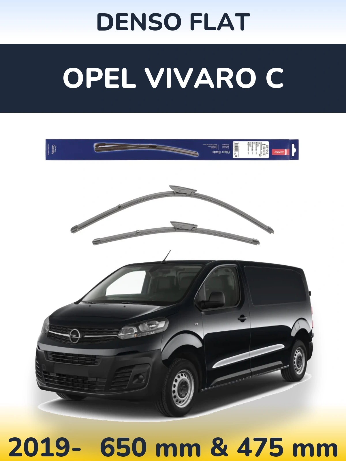 Front wiper blade set Denso Flat 650 & 450 mm for Opel Vivaro C 2019-2026