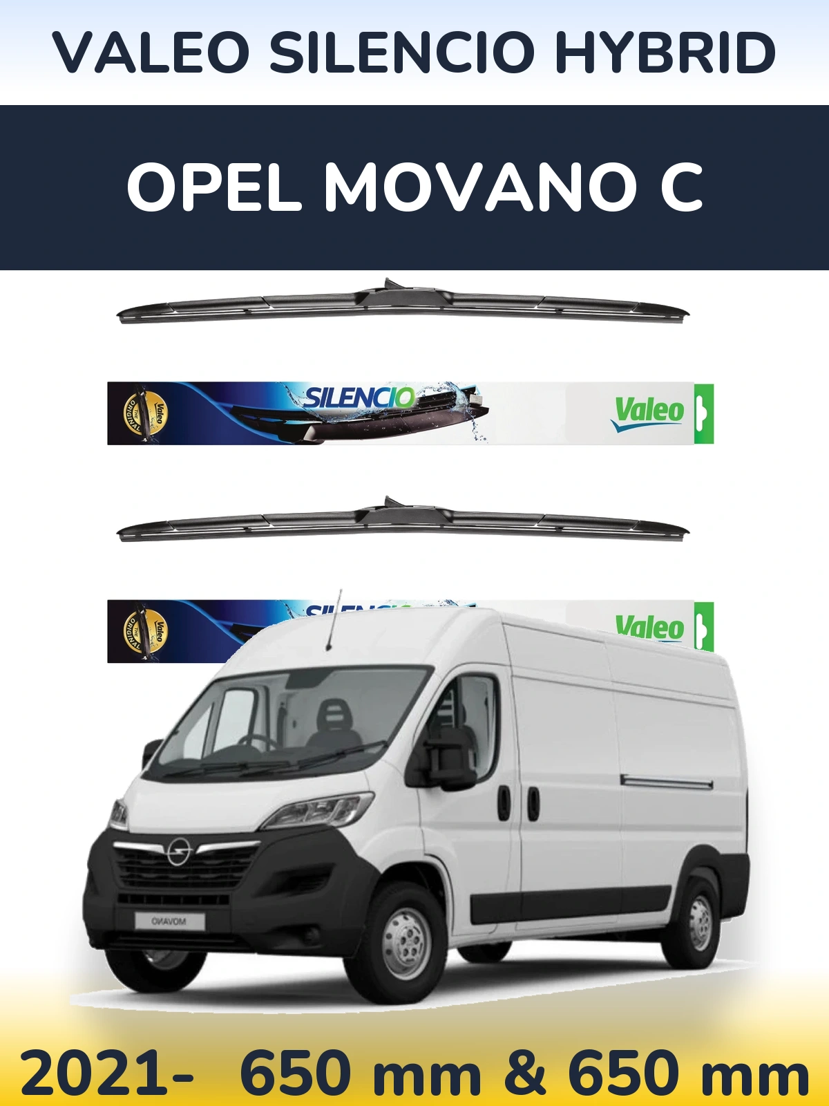 Komplet przednich wycieraczek Valeo Silencio Hybrid 650 & 650 mm do Opel Movano C 2021-2026