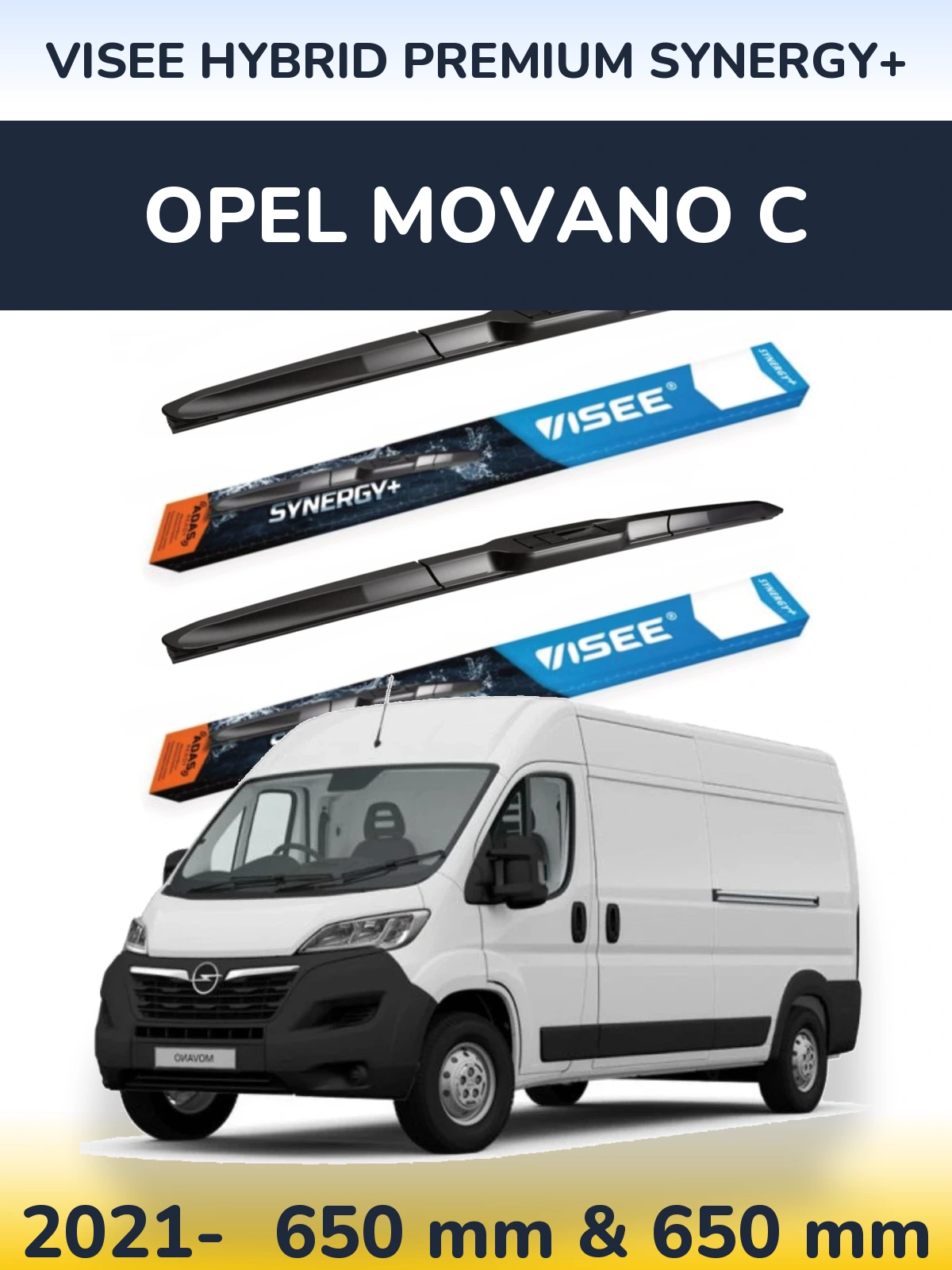 Комплект передніх щіток VISEE HYBRID PREMIUM SYNERGY+ 650 & 650 мм для Opel Movano C 2021-2026