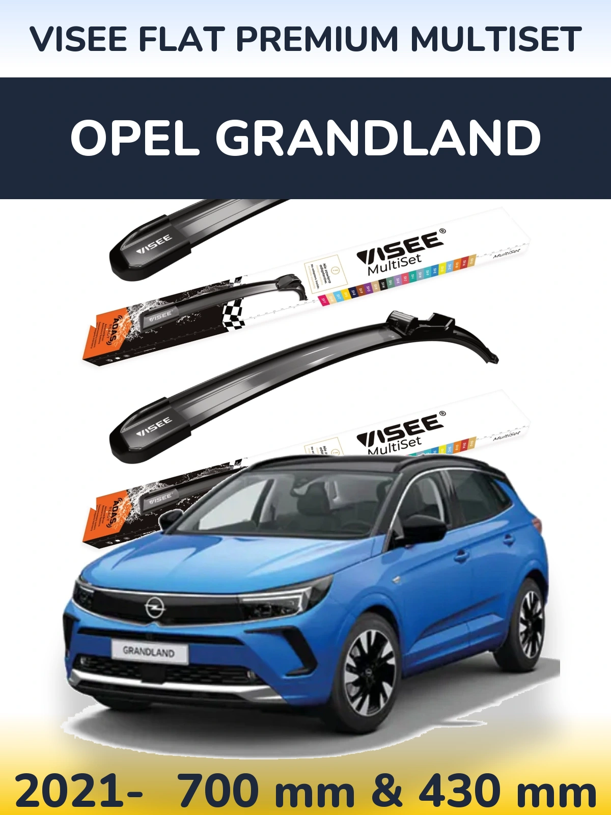 Komplet przednich wycieraczek VISEE FLAT PREMIUM MultiSet 700 & 430 mm do Opel Grandland 2021-2026