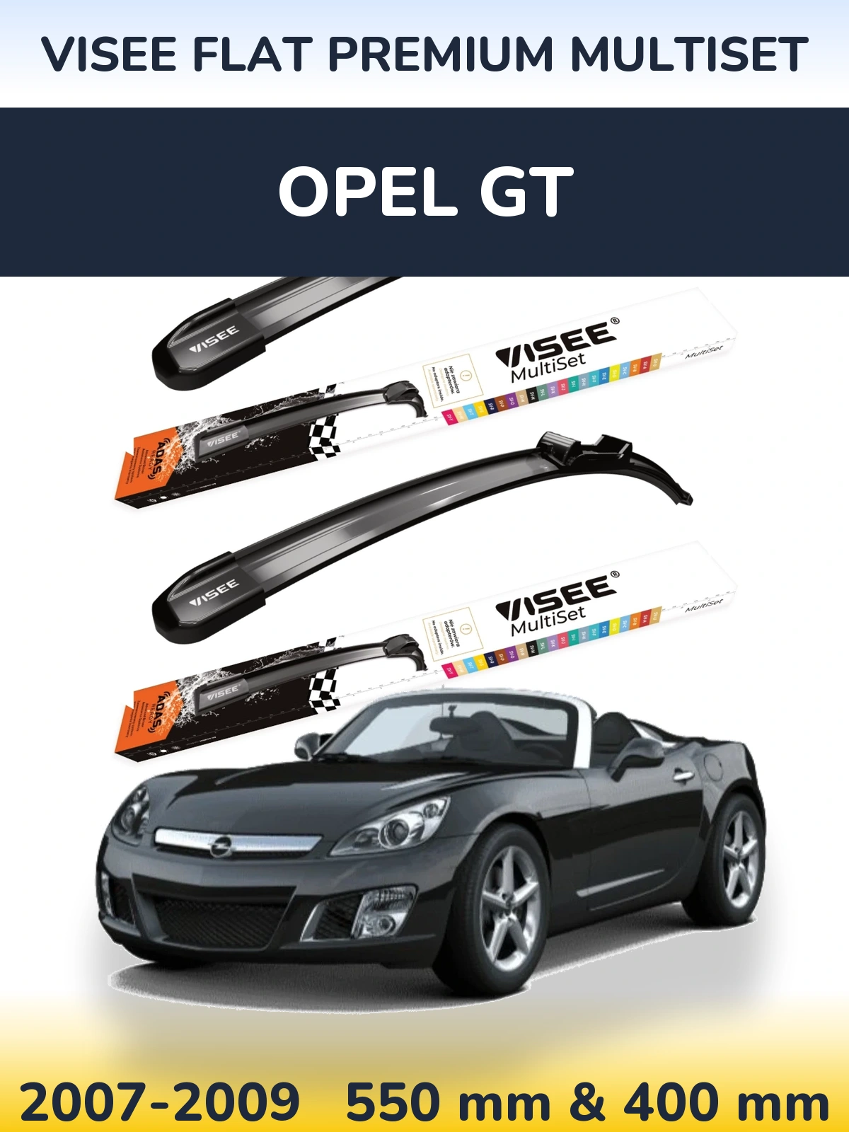 Komplet przednich wycieraczek VISEE FLAT PREMIUM MultiSet 550 & 400 mm do Opel GT 2007-2009