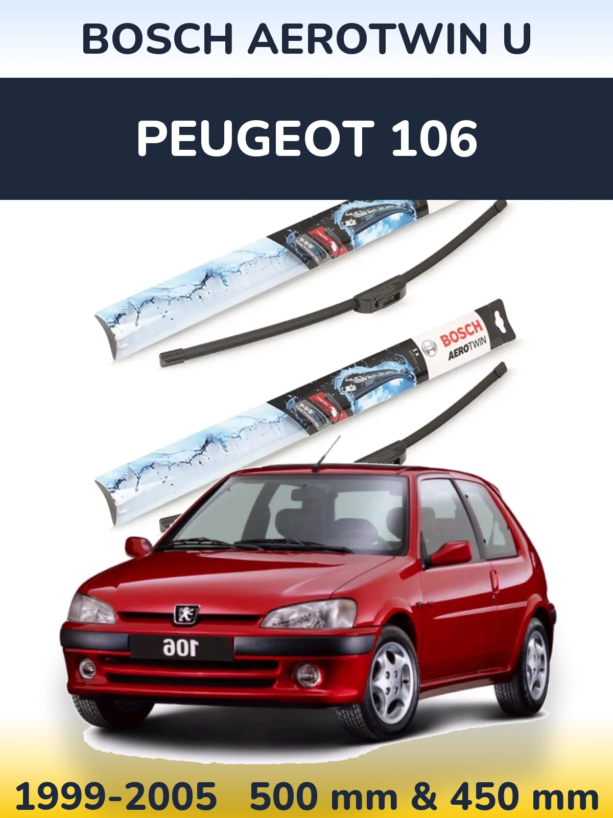 Комплект передних дворников BOSCH AeroTwin U 500 & 450 мм для Peugeot 106 1999-2005