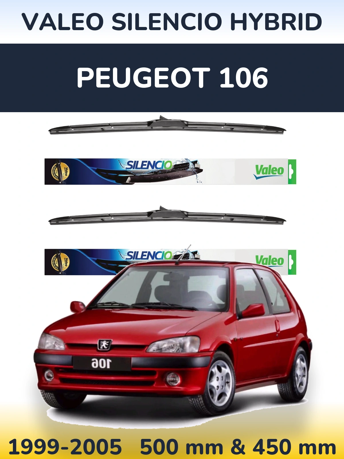 Комплект передних дворников Valeo Silencio Hybrid 500 & 450 мм для Peugeot 106 1999-2005