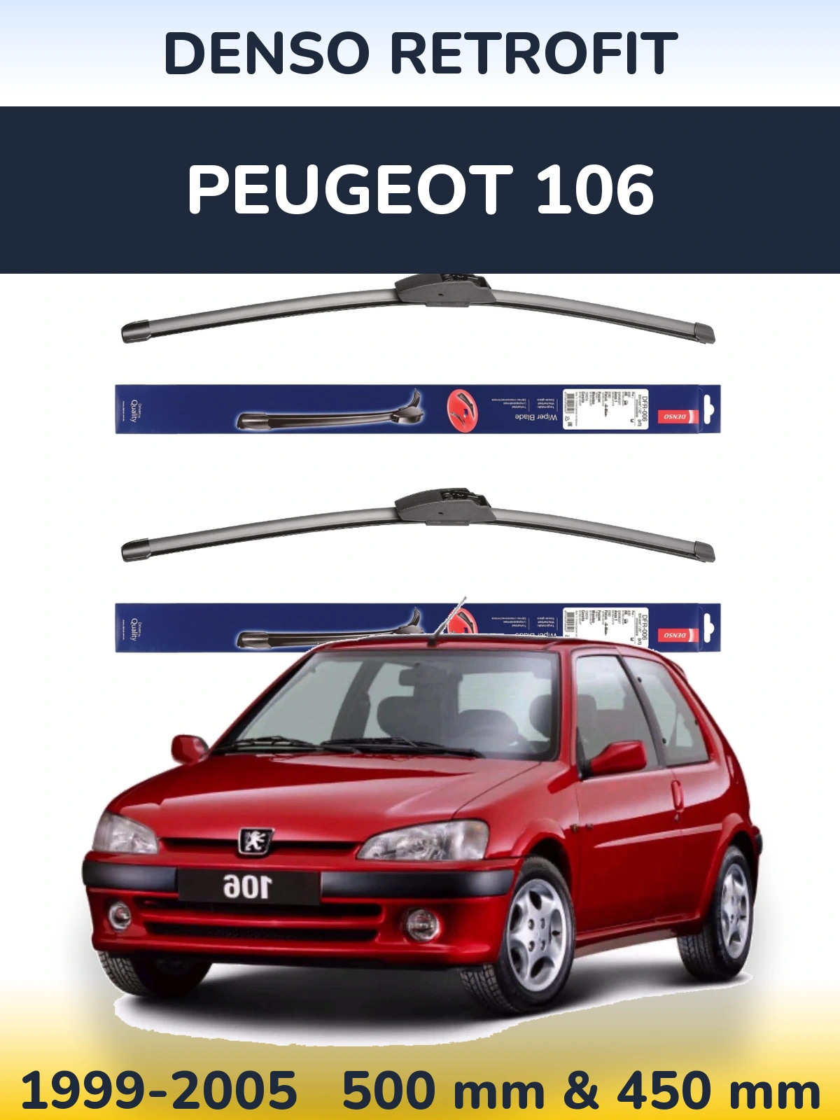 Комплект передних дворников Denso Retrofit 500 & 450 мм для Peugeot 106 1999-2005
