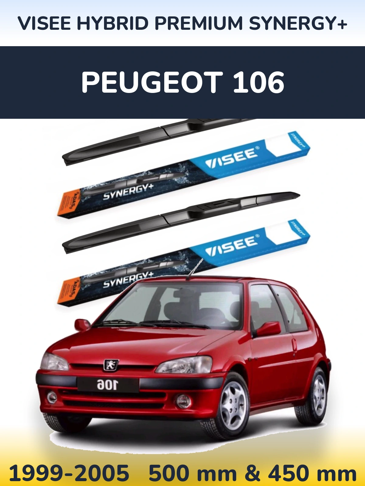 Комплект передних дворников VISEE HYBRID PREMIUM SYNERGY+ 500 & 450 мм для Peugeot 106 1999-2005