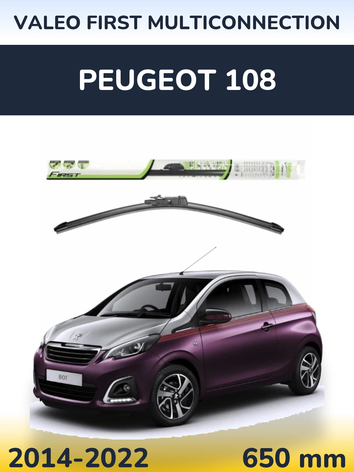 Передний дворник Valeo First MultiConnection 650 мм для Peugeot 108 2014-2022