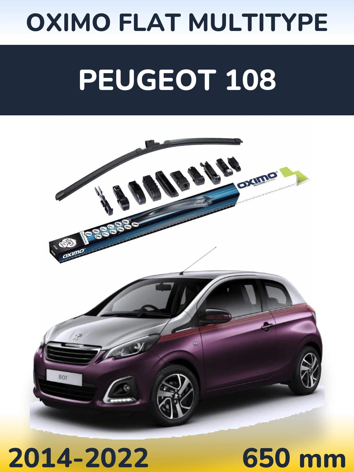 Przednia wycieraczka Oximo Flat MultiType 650 mm do Peugeot 108 2014-2022