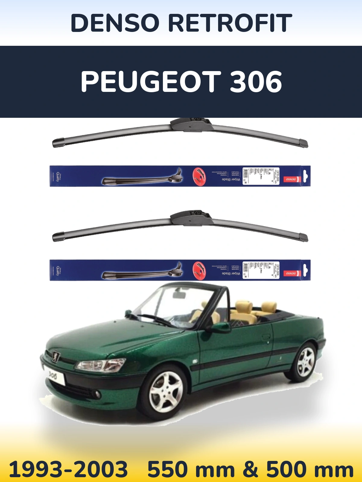Komplet przednich wycieraczek Denso Retrofit 550 & 500 mm do Peugeot 306 1993-2003