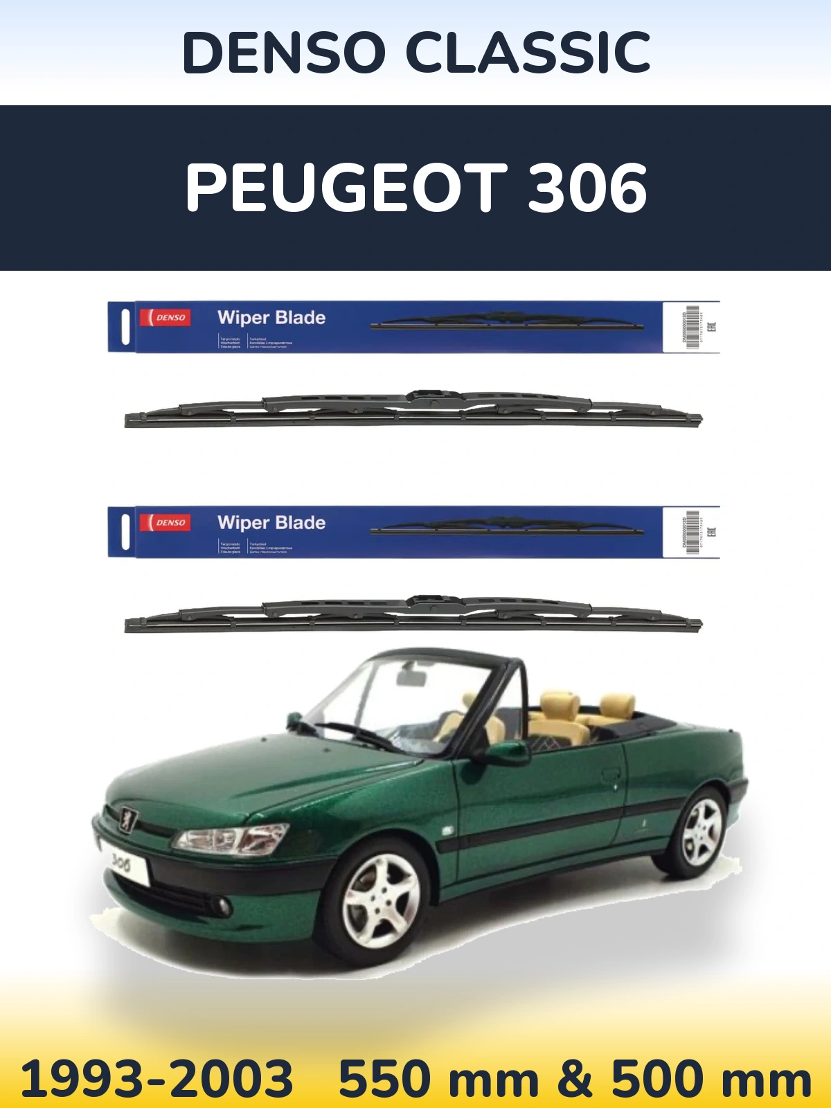 Komplet przednich wycieraczek Denso Classic 550 & 500 mm do Peugeot 306 1993-2003