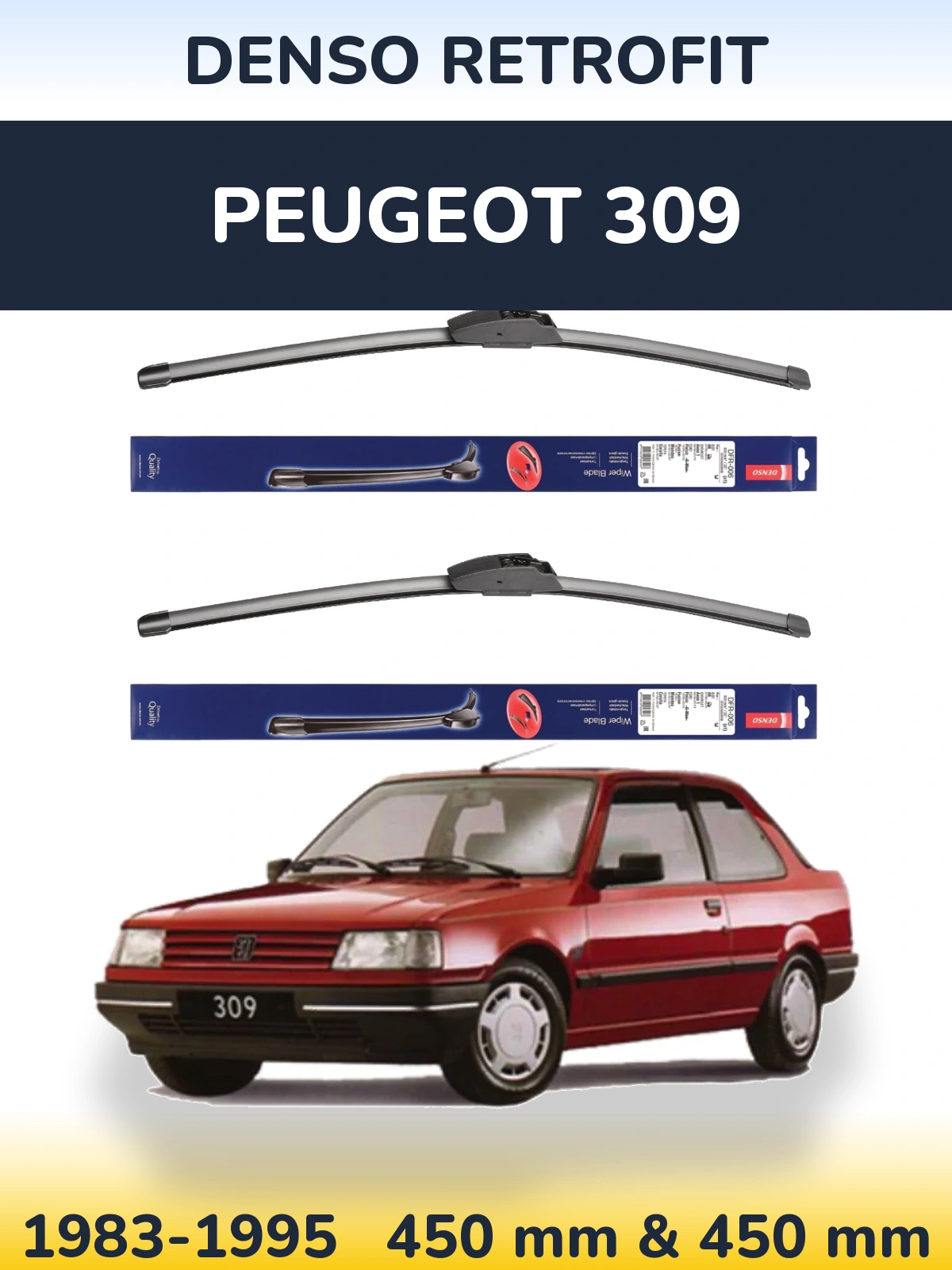 Komplet przednich wycieraczek Denso Retrofit 450 & 450 mm do Peugeot 309 1983-1995