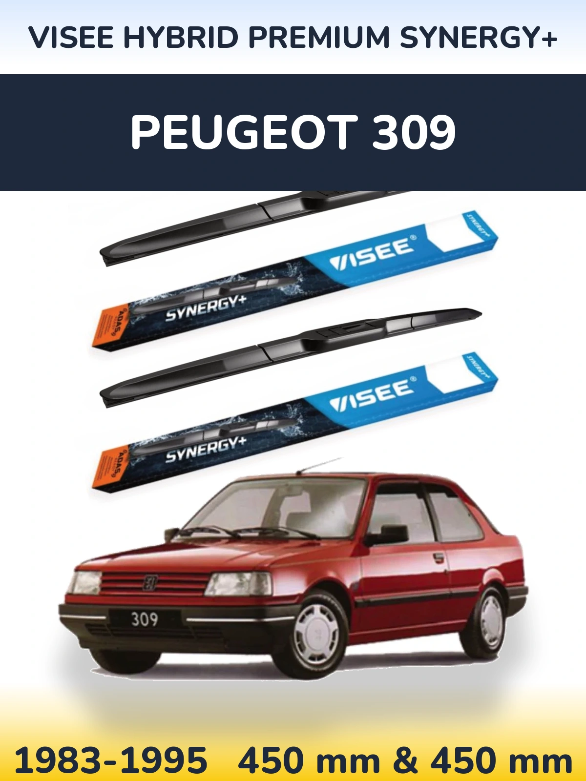 Комплект передних дворников VISEE HYBRID PREMIUM SYNERGY+ 450 & 450 мм для Peugeot 309 1983-1995