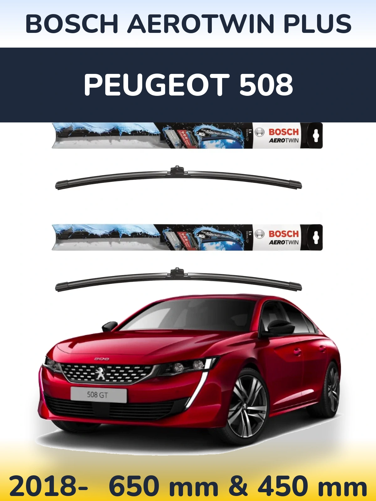 Komplet przednich wycieraczek BOSCH AeroTwin Plus 650 & 450 mm do Peugeot 508 2018-2026