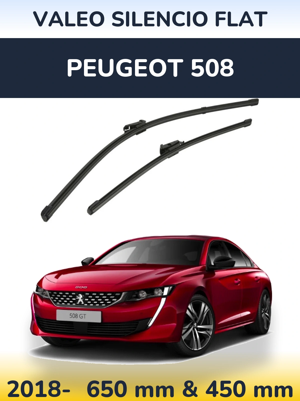 Комплект передних дворников Valeo Silencio Flat 650 & 450 мм для Peugeot 508 2018-2026