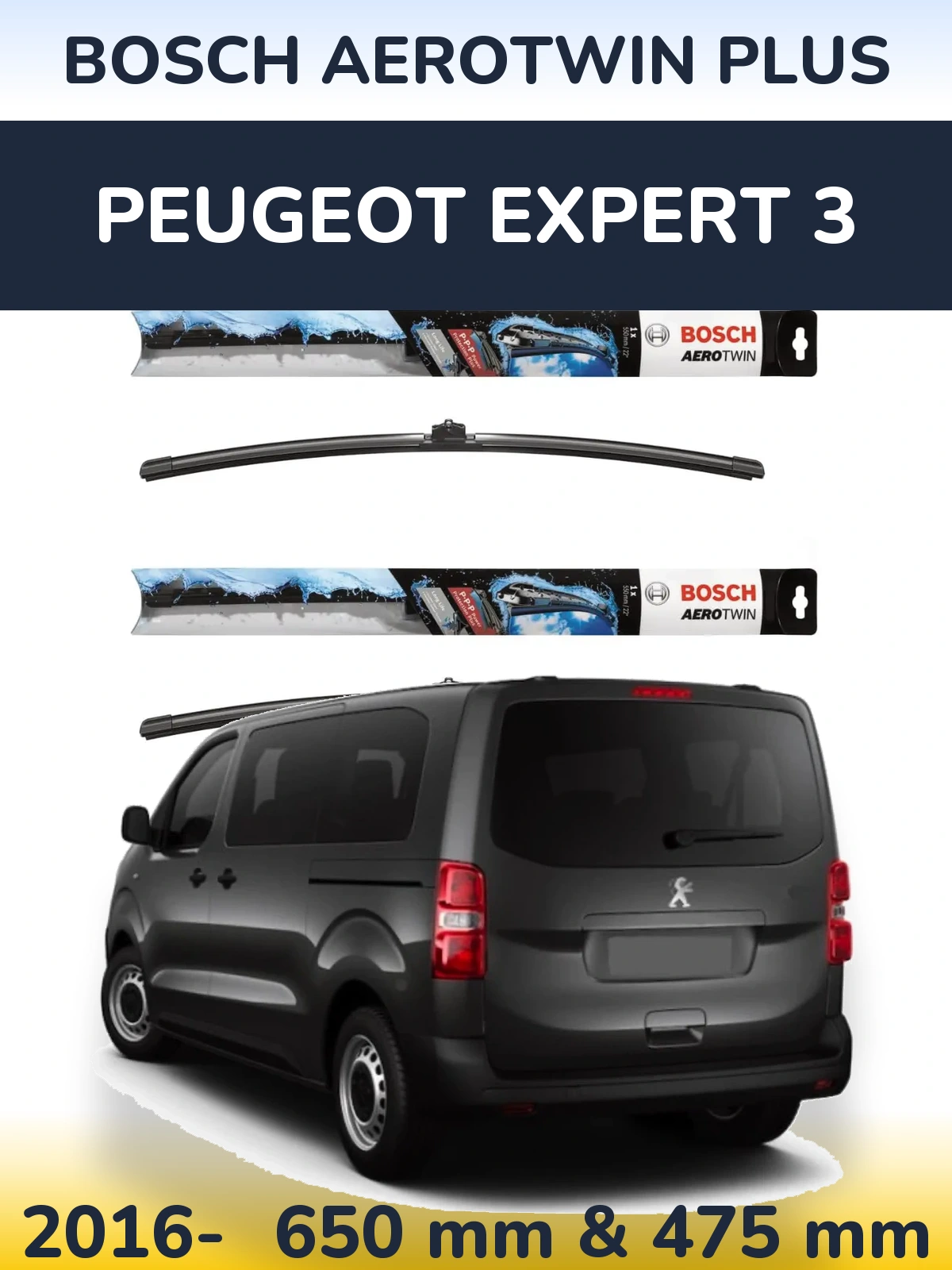 Комплект передних дворников BOSCH AeroTwin Plus 650 & 475 мм для Peugeot Expert 3 2016-2026