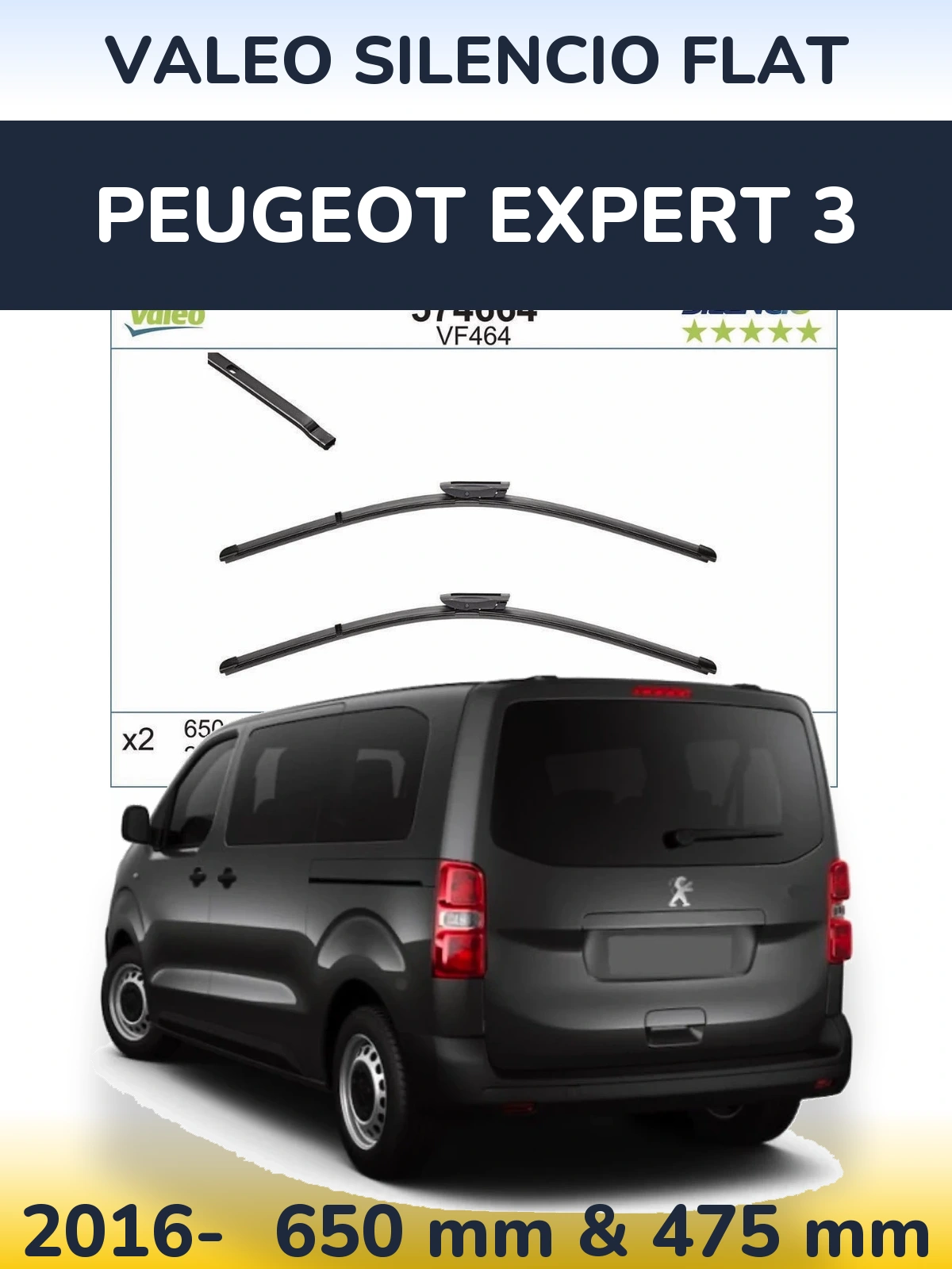Komplet przednich wycieraczek Valeo Silencio Flat 650 & 450 mm do Peugeot Expert 3 2016-2026
