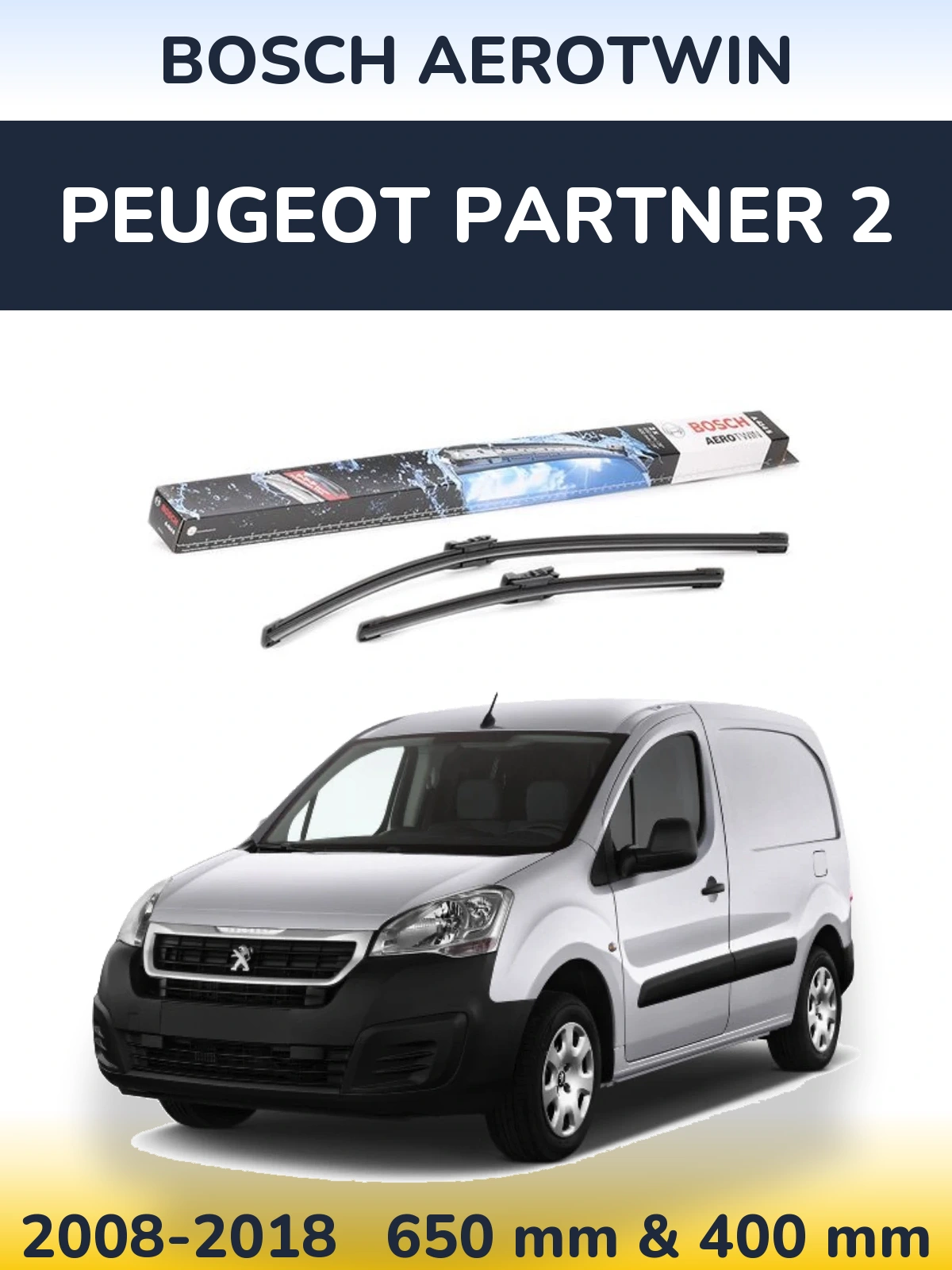 Комплект передних дворников BOSCH AeroTwin 650 & 400 мм для Peugeot Partner 2 2008-2018