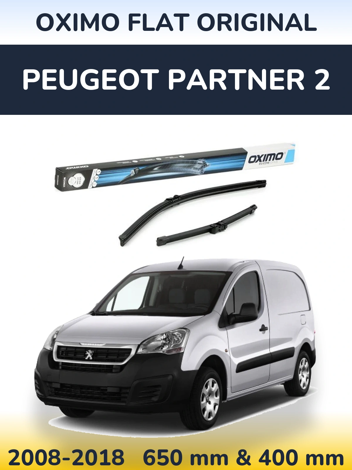 Front wiper blade set Oximo Flat Original 650 & 375 mm for Peugeot Partner 2 2008-2018