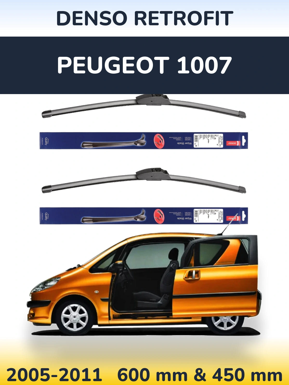 Komplet przednich wycieraczek Denso Retrofit 600 & 450 mm do Peugeot 1007 2005-2011