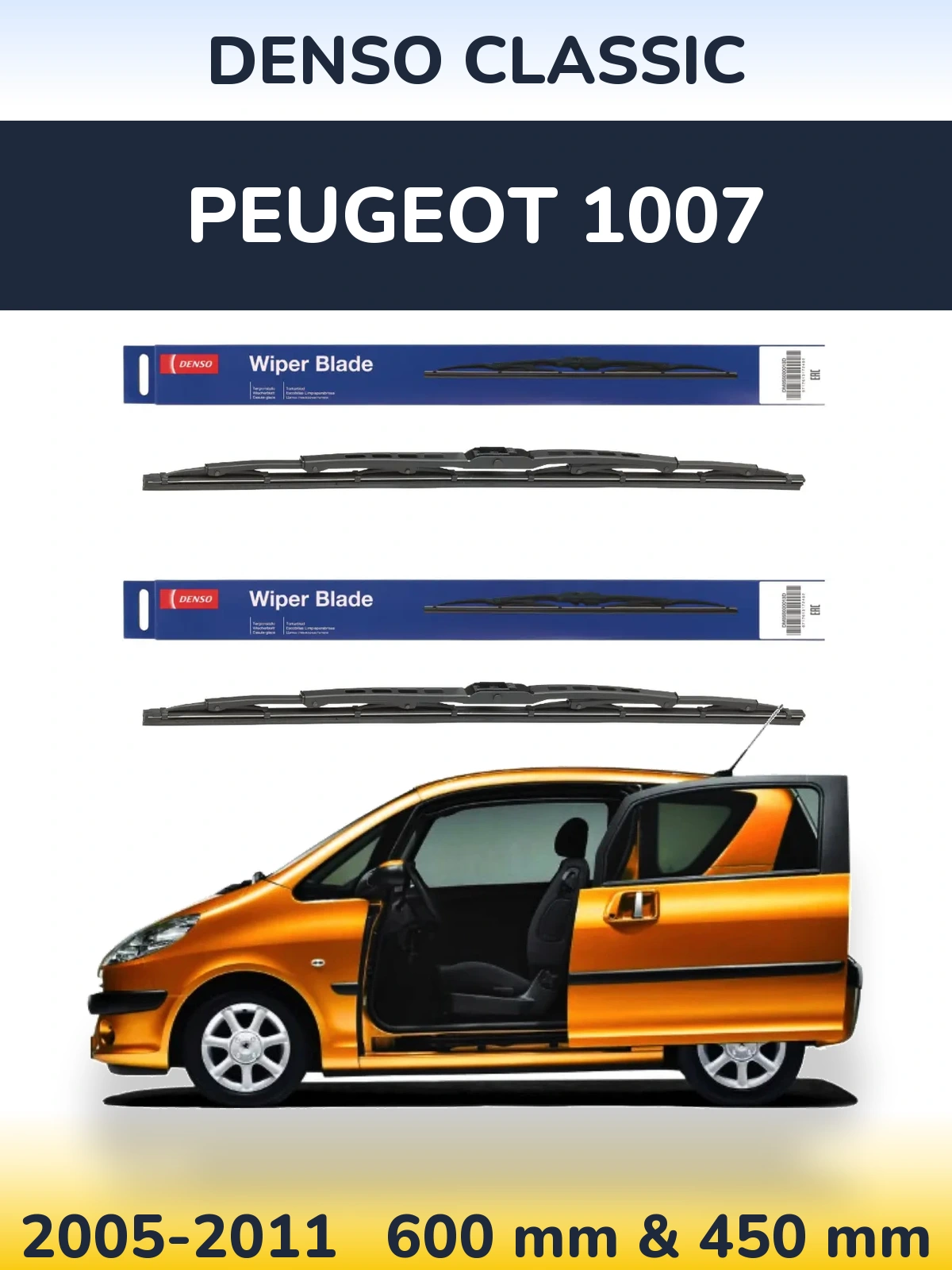 Komplet przednich wycieraczek Denso Classic 600 & 450 mm do Peugeot 1007 2005-2011
