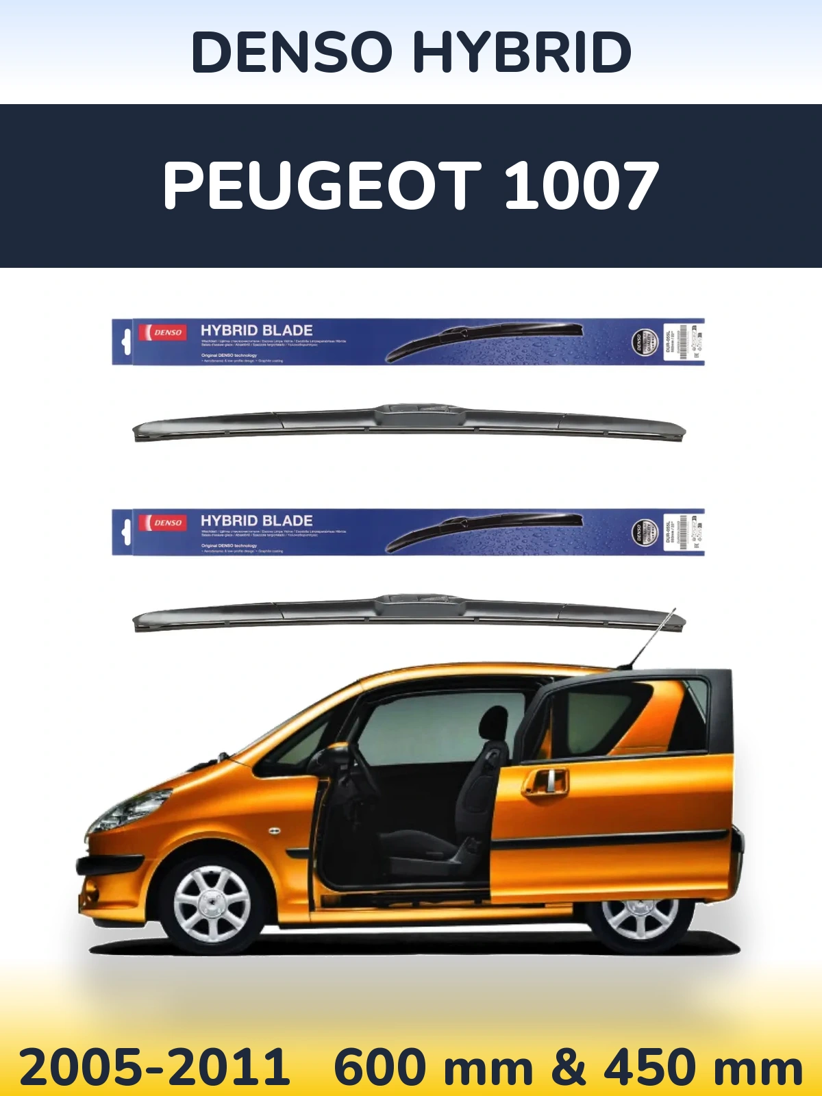 Komplet przednich wycieraczek Denso Hybrid 600 & 450 mm do Peugeot 1007 2005-2011