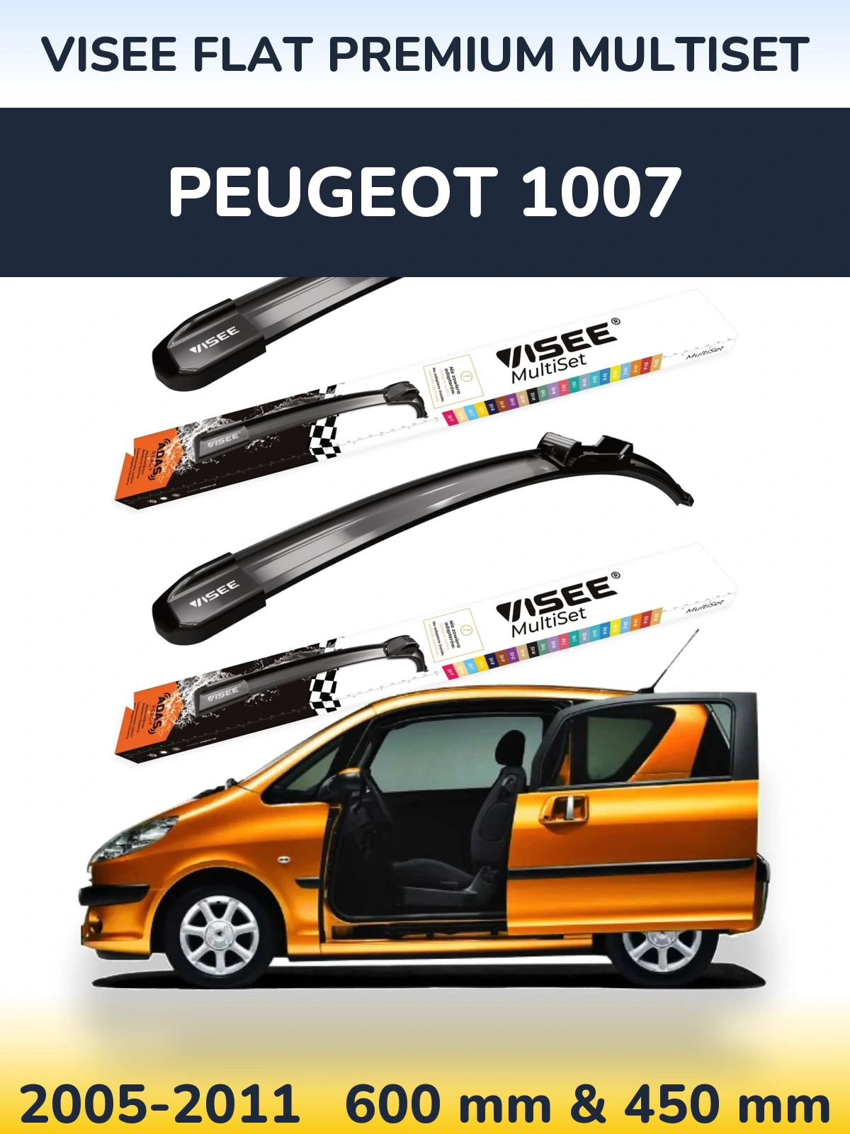 Komplet przednich wycieraczek VISEE FLAT PREMIUM MultiSet 600 & 450 mm do Peugeot 1007 2005-2011