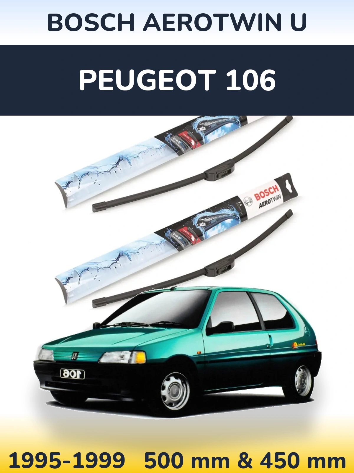 Komplet przednich wycieraczek BOSCH AeroTwin U 500 & 450 mm do Peugeot 106 1995-1999